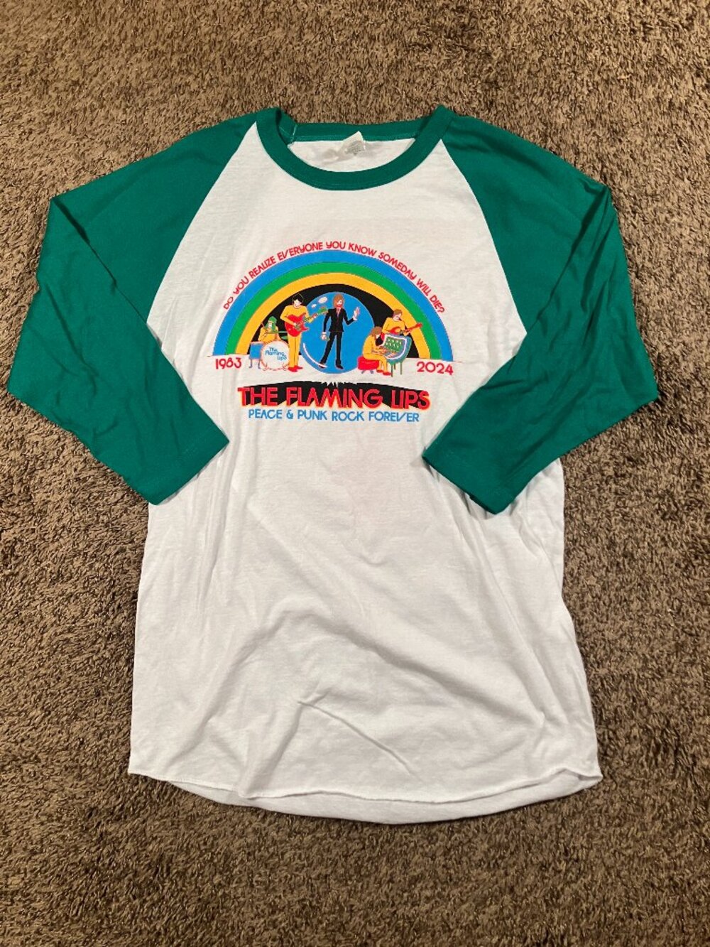 The Flaming Lips 2024 Tour Double-Sided Graphic Raglan 3/4 Tee Small Green
